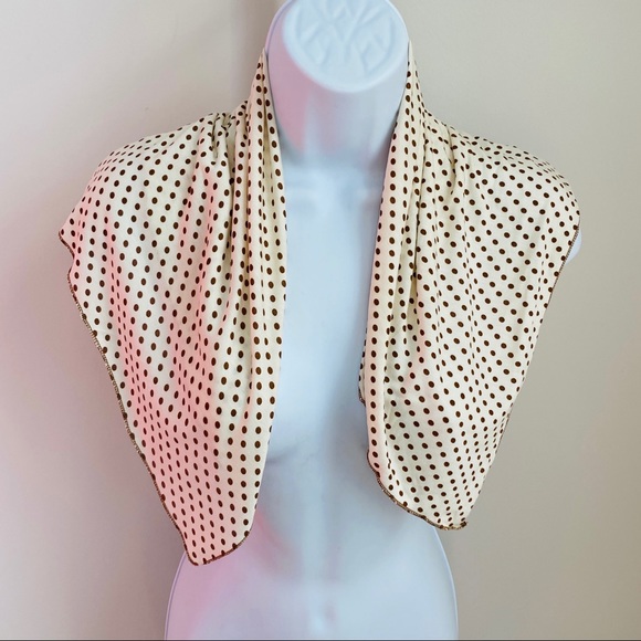 Cream & Brown Polkadot Square Scarf or Handkerchief - Picture 4 of 7